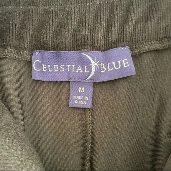 Celestial Blue Black Corduroy Ribbon Detail High Rise Loose Leg Pant Women’s Med - Picture 7 of 12